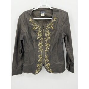 Denim By Milano Women's Denim Blazer With Gold‎ Embroidery Size 12